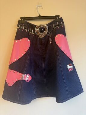 NEW Chopova Lowena x Sanrio Hello Kitty® Carabiner Denim Skirt.
